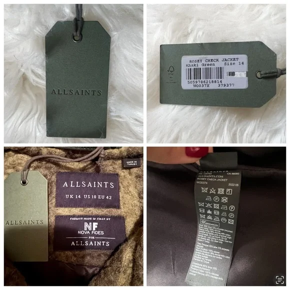 New!  ALL SAINTS Rosey Check Khaki Green Plaid Wool Blend Overshirt Jacket - Picture 10 of 10